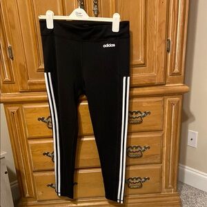 adidas Black Leggings with White Triple Stripes